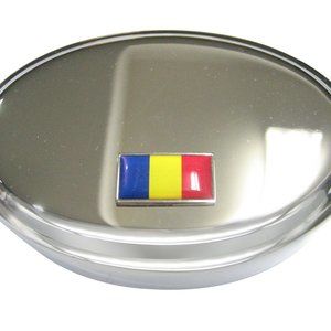 Thin Bordered Chad Flag Oval Trinket Jewelry Box